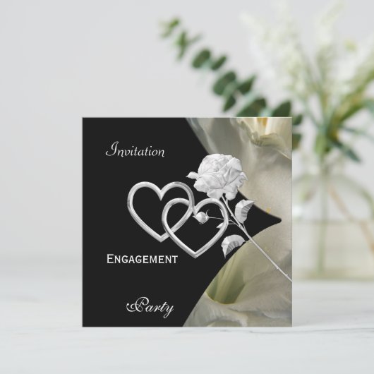 Verloving Elegant Elegant Black White Roos 2 Kaart (Staand voorkant)