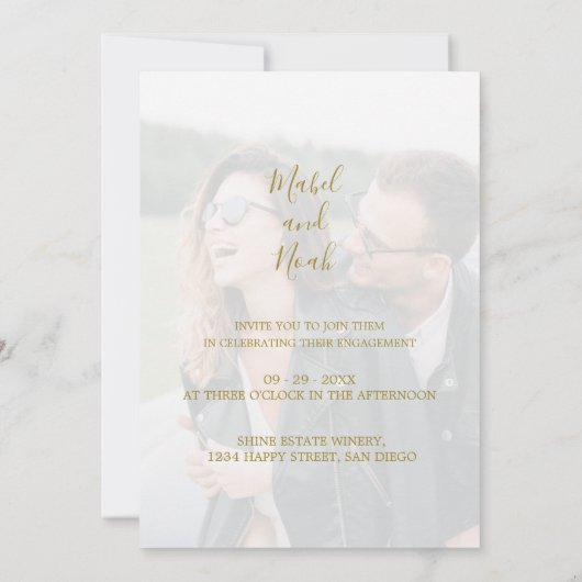 Verloving Elegant Gold Photo Overlay Uitnodiging (Achterkant)