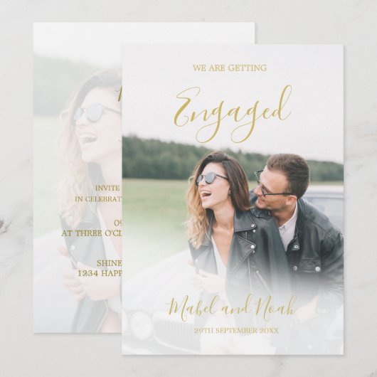 Verloving Elegant Gold Photo Overlay Uitnodiging (Voorkant / Achterkant)