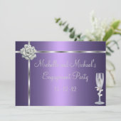 Verloving Elegant Paars Silver White Flower Kaart (Staand voorkant)