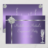 Verloving Elegant Paars Silver White Flower Kaart (Voorkant / Achterkant)