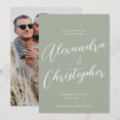 Verloving Elegant Sage Calligraphy Wedding Save The Date (Voorkant / Achterkant)