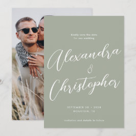 Verloving Elegant Sage Calligraphy Wedding Save The Date