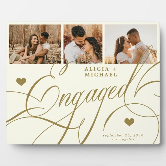 Verloving Elegant Script Fotonamen gepersonaliseer Fotoplaat (Voorkant)