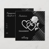 Verloving Elegant Stripe Black Silver Roos Kaart (Voorkant / Achterkant)
