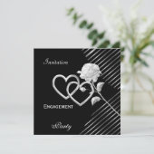 Verloving Elegant Stripe Black Silver Roos Kaart (Staand voorkant)