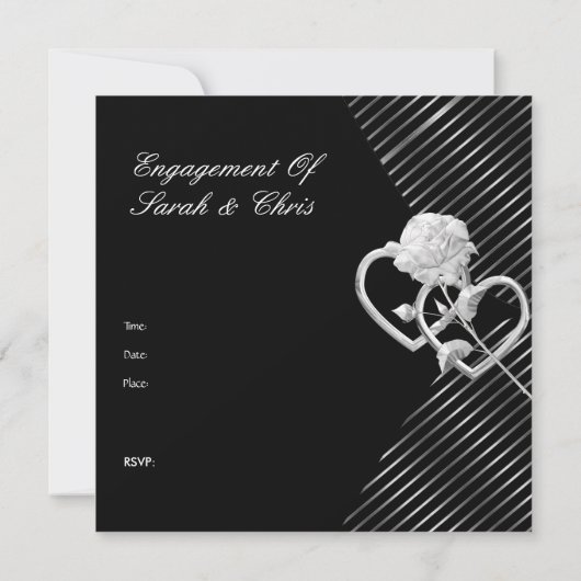 Verloving Elegant Stripe Black Silver Roos Kaart (Achterkant)