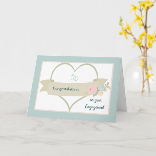 Verloving feliciteert Kaart Heart en Rings (Gele Bloem)