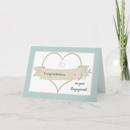 Verloving feliciteert Kaart Heart en Rings (Voorkant)