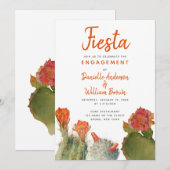 Verloving Fiesta Cactus Flowers Waterverf Script Kaart (Voorkant / Achterkant)