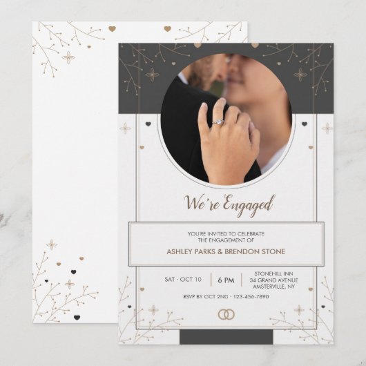 Verloving Foto Art Deco Uitnodiging (Voorkant / Achterkant)