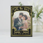 Verloving Foto | Art Deco Wedding Black Gold Save The Date (Staand voorkant)
