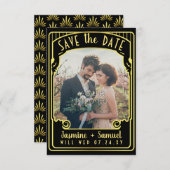 Verloving Foto | Art Deco Wedding Black Gold Save The Date (Voorkant / Achterkant)