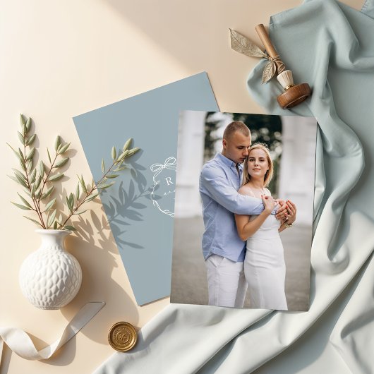 Verloving Foto Bow & Ribbon Monogram Huwelijk Kaart