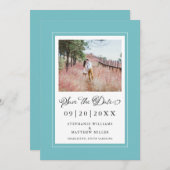 Verloving Foto Elegant Calligraphy Wedding Aqua Save The Date (Voorkant / Achterkant)