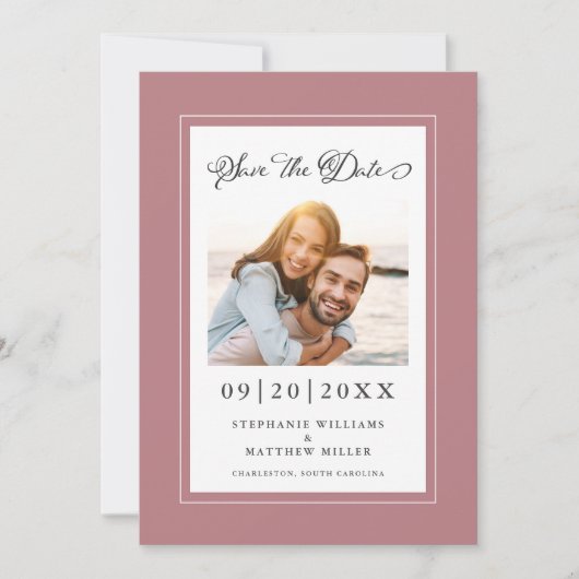 Verloving Foto Elegant Couple Modern Dusty Roos Save The Date (Voorkant)