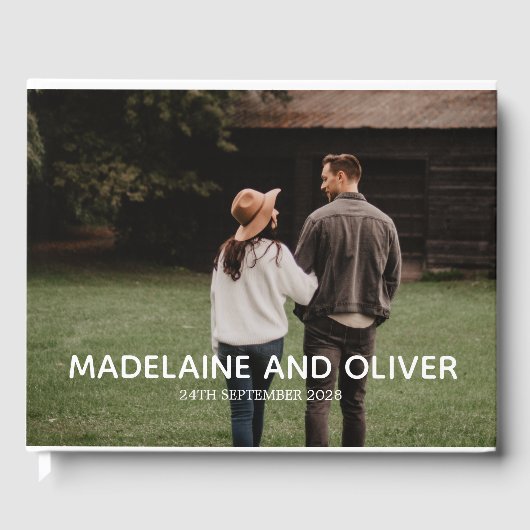 Verloving Foto Elegant Eenvoudige Keepsake Gastenboek (Voorkant)