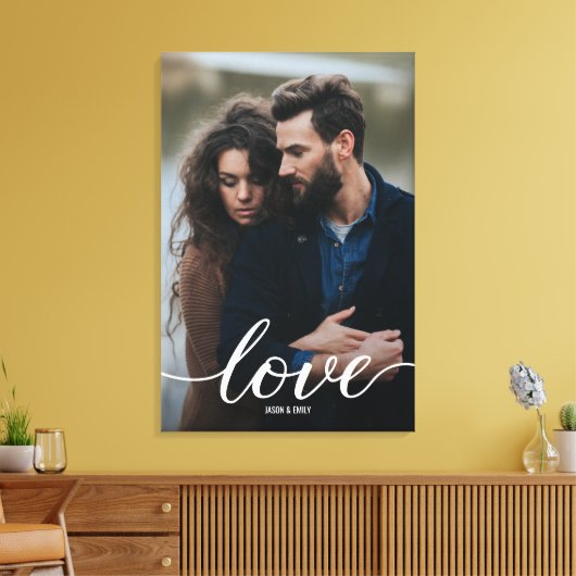 Verloving Foto met namen Portrait Love Script Canvas Afdruk (Insitu (Woonkamer))