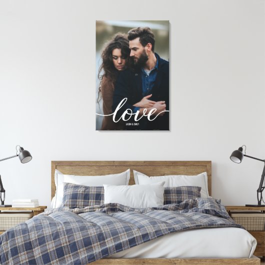 Verloving Foto met namen Portrait Love Script Canvas Afdruk (Insitu (Slaapkamer))
