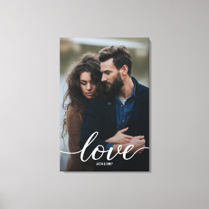 Verloving Foto met namen Portrait Love Script Canvas Afdruk