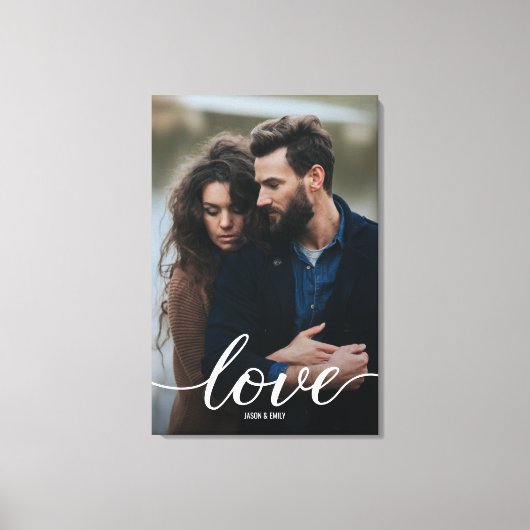 Verloving Foto met namen Portrait Love Script Canvas Afdruk (Voorkant)