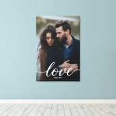 Verloving Foto met namen Portrait Love Script Canvas Afdruk (Insitu (Houten vloer))