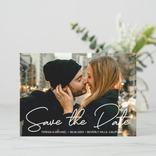 Verloving Foto Modern Opslaan datumscript Save The Date (Staand voorkant)
