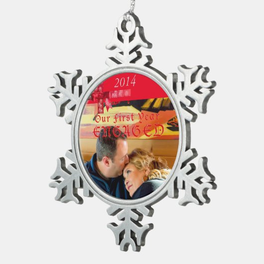 Verloving Foto Red Bow Ornament (Rechts)