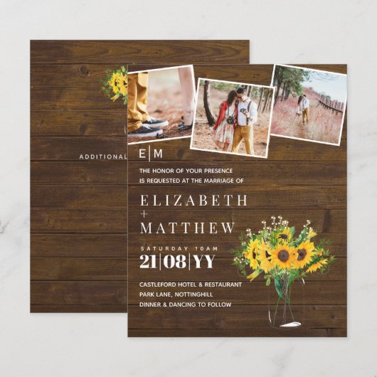 Verloving Foto Rustic Sunflower Wedding Savedate (Voorkant / Achterkant)