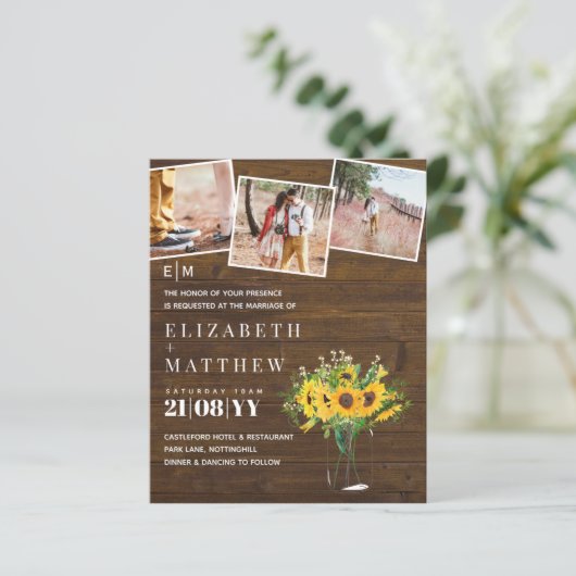 Verloving Foto Rustic Sunflower Wedding Savedate (Staand voorkant)