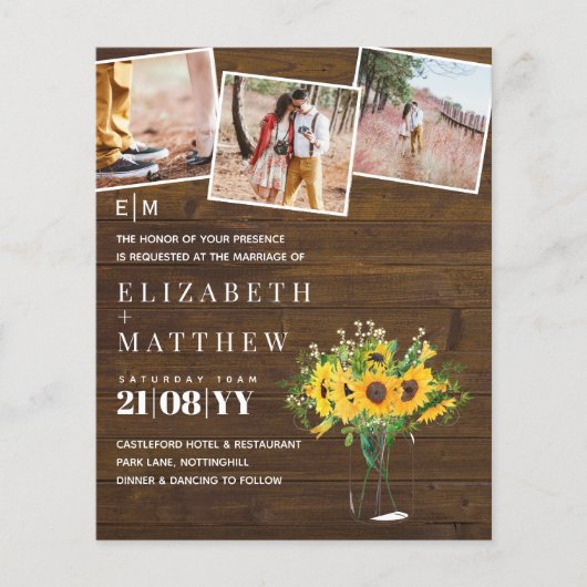 Verloving Foto Rustic Sunflower Wedding Savedate (Voorkant)