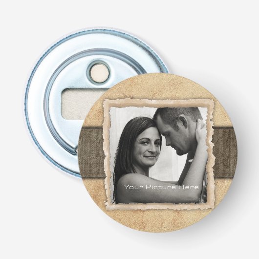 Verloving Foto Rustic Vintage Wedding Button Flesopener (Voorkant)