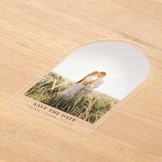 Verloving Foto Wedding Arch Bewaar de datum Acryl Uitnodigingen (Laagn)
