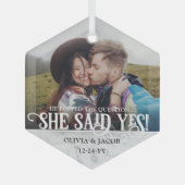 Verloving foto Ze zei ja! kerstmarmer Glas Ornament (Voorkant)