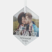 Verloving foto Ze zei ja! kerstmarmer Glas Ornament (Voorkant links)