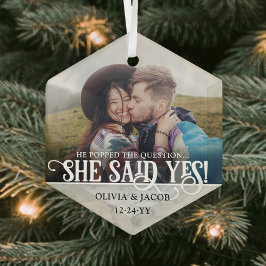 Verloving foto Ze zei ja! kerstmarmer Glas Ornament
