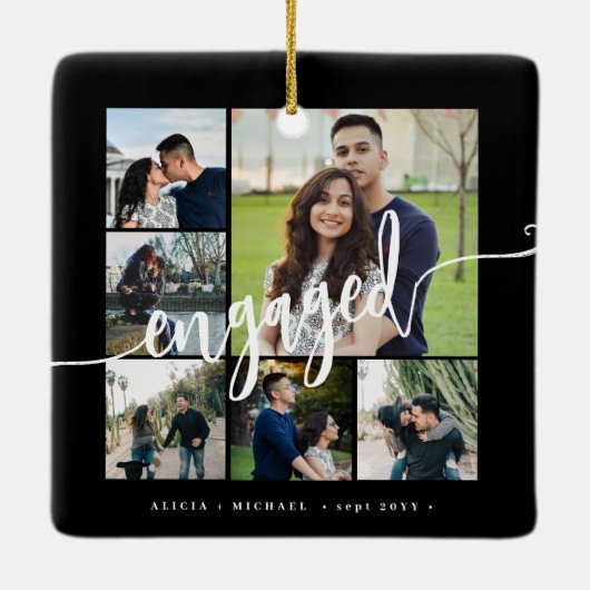 Verloving fotocollage modern script keramisch ornament (Achterkant)