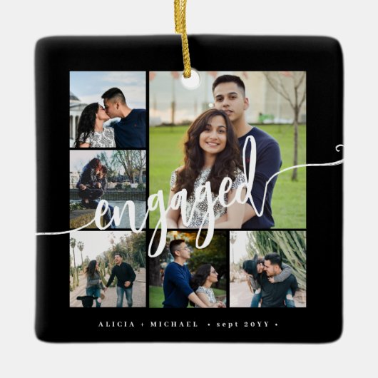 Verloving fotocollage modern script keramisch ornament (Voorkant)