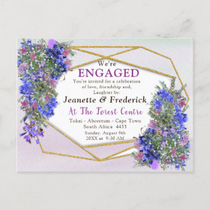 Verloving Geometrische goud- en lavender Flowers Uitnodiging Briefkaart