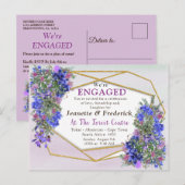 Verloving Geometrische goud- en lavender Flowers Uitnodiging Briefkaart (Voorkant / Achterkant)