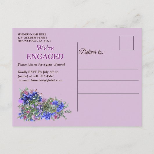 Verloving Geometrische goud- en lavender Flowers Uitnodiging Briefkaart (Achterkant)