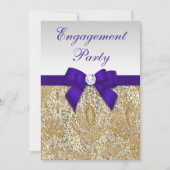 Verloving Gold Sequins Deep Royal Paars Bow Kaart (Voorkant)