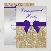 Verloving Gold Sequins Deep Royal Paars Bow Kaart (Voorkant / Achterkant)