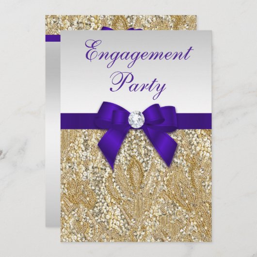 Verloving Gold Sequins Deep Royal Paars Bow Kaart (Voorkant / Achterkant)
