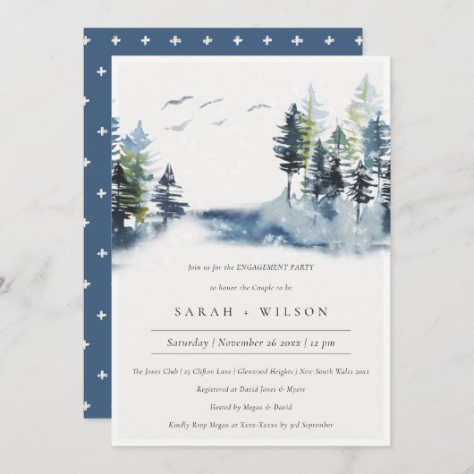 Verloving Groene blauwe pine bosvogels uitnodigen Bedankkaart (Voorkant / Achterkant)