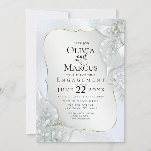 VERLOVING | Icy Blue Shimmer Leaves Kaart (Voorkant)