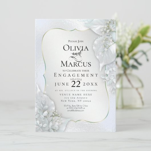 VERLOVING | Icy Blue Shimmer Leaves Kaart (Staand voorkant)