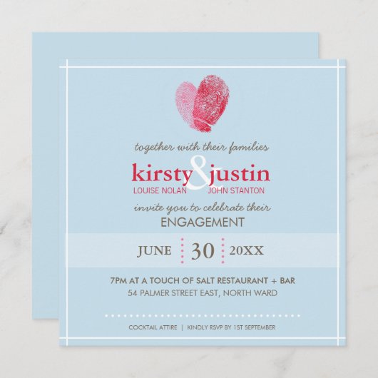 VERLOVING INVITE modern vingerafdruk hart blauw Kaart (Voorkant / Achterkant)