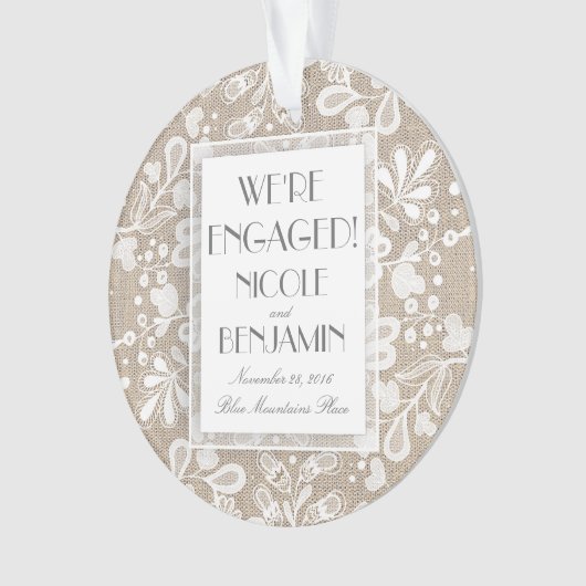 Verloving Kant en Burlap Elegant Ornament (voorkant)