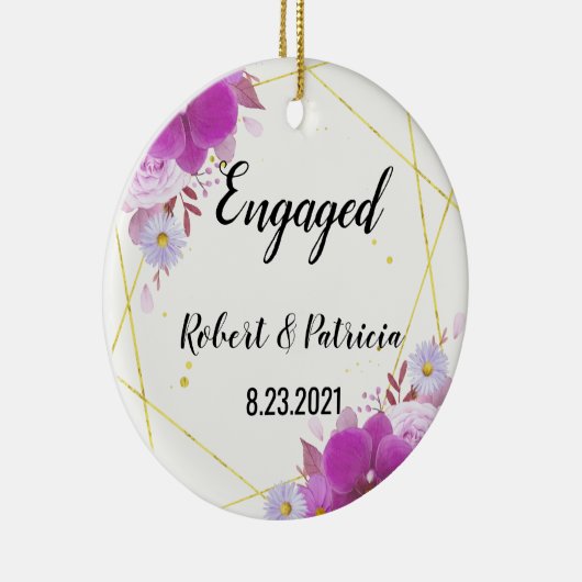 Verloving Keepsake 2023 Eerste Kerstmis Verloofd Keramisch Ornament (Rechts)